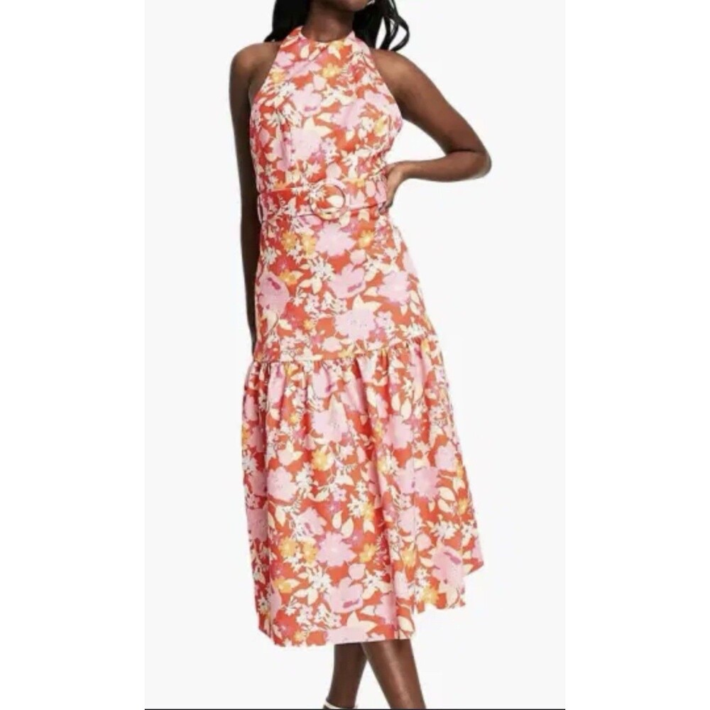ASOS DESIGN Red Floral Halter Belted Midi Dress Sz. 6